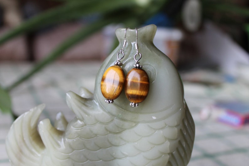 Tiger Eye Earrings, sterling silver hook image 1