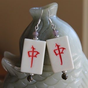 Mahjong Tile OX Bone Earrings, sterling silver hook