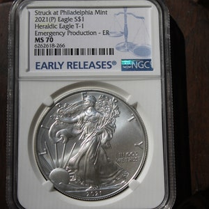 2021 American Heraldic Silver Eagle Type-1 Coin MS70 Early Releases