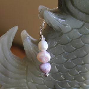 Three Color Freshwater Pearl Earrings, sterling silver hook image 3