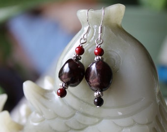 Red Garnet Earrings, sterling silver hook