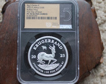 2023 Zuid-Afrika Krugerrand Big 5 Series II Buffalo Privy zilveren munt PF70 Eerste dag van uitgifte