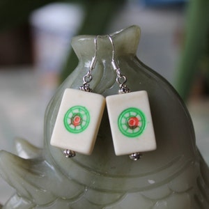 Lovely Small Mahjong Tile Earrings, sterling silver hook