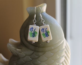 Lovely Small Mahjong Tile Earrings, sterling silver hook