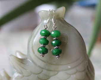 Green Jade Earrings, sterling silver hook