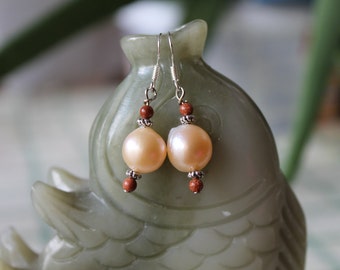 Champagne Color Freshwater Pearl Earrings, sterling silver hook