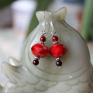 Red Faceted Ruby Earrings, sterling silver hook