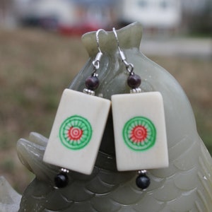 Mahjong Tile OX Bone Earrings, sterling silver hook
