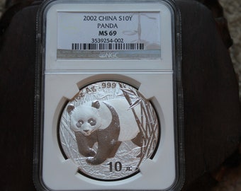 2002 China Panda Silver Coin MS69