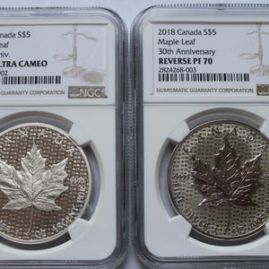 Rare 2018 Canada Maple Leaf 30th anniversary Two-Coin Set PF70