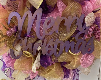 Großer Metallic Weihnachtskranz, Rosa Gold Lila Dekor