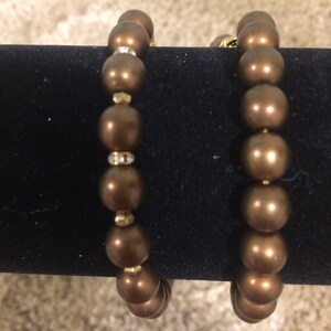 Brown Pearl Bracelet, Swarovski Pearl Crystal Bracelet, Women&#39;s Bracelet