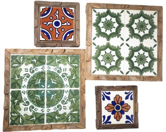 Mexican Tiles Mexico Dal-Tile Trivet Framed Tiles Wood Frame Vintage Free shipping