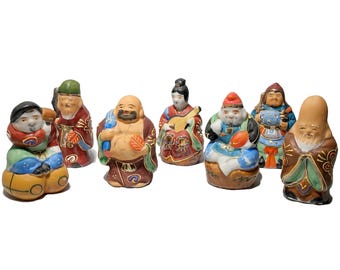 Seven Lucky Gods of Fortune Figurines Vintage Japanese