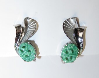 Sterling Silver Earrings Signed dec Sterling screw-on  chinoiserie earrings