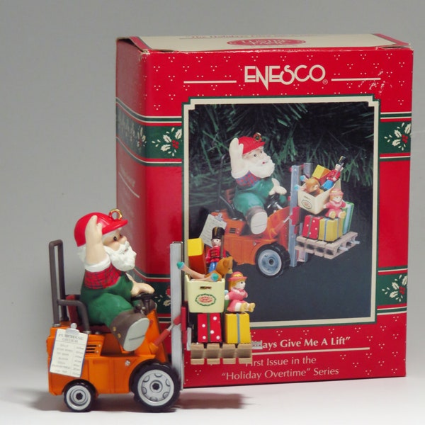 Enesco Treasury of Christmas Ornaments The Holidays Give Me A Lift" Santa Lustre Fame Design 1992