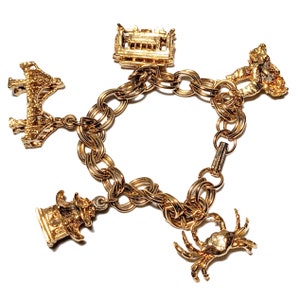 Vintage San Francisco Gold Tone Charm Bracelet with charms souvenir famous landmarks Unsigned 6.25" Free Shipping Gold finish loss
