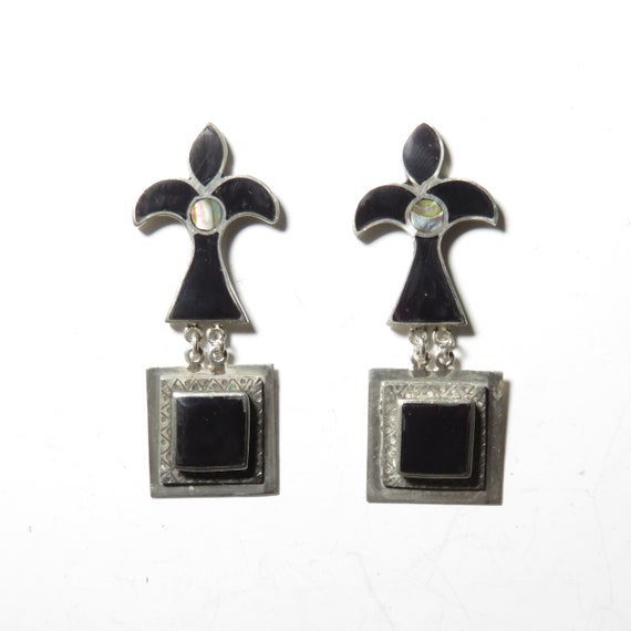 Vintage Ethnic Sterling Silver Black Bird Onyx an… - image 1