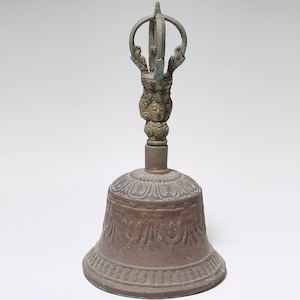 Vintage 8" Tibetan Brass Bell Dorje handle Meditation Prayer Bell hand bell Free Shipping