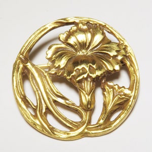 ALVA art nouveau floral brooch gold tone openwork brooch pin Museum brooch
