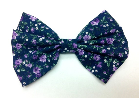 Blue Floral Hair Bow - wide 2