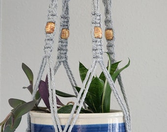 Macrame Plant Hanger - Grey Bohemian macrame decor - Handmade plant hanger - Macreme plant holder - Gray plant hanger with wood beads