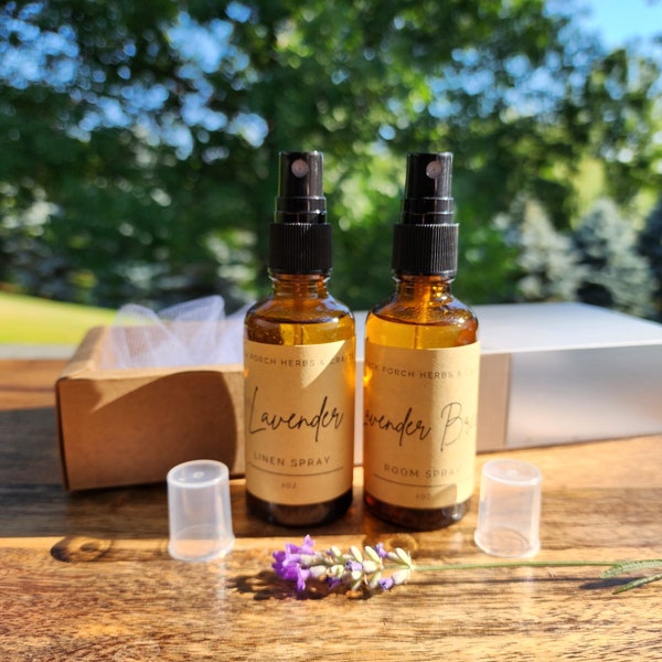 Botanical scented linen and room spray Herbal Bliss gift box- Hand-blended scented calming mists - Home fragrance - Lavender aromatherapy