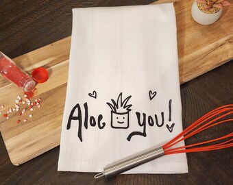 Plant Pun Tea Towel - Aloe Design Flour Sack Towel - Kitchen Towel for Plant Lover - Fun Housewarming Gift - Botanical Kitchen Decor