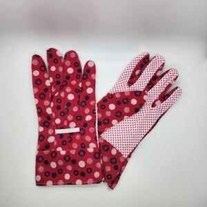 personalized garden gloves - red and navy dots glove design