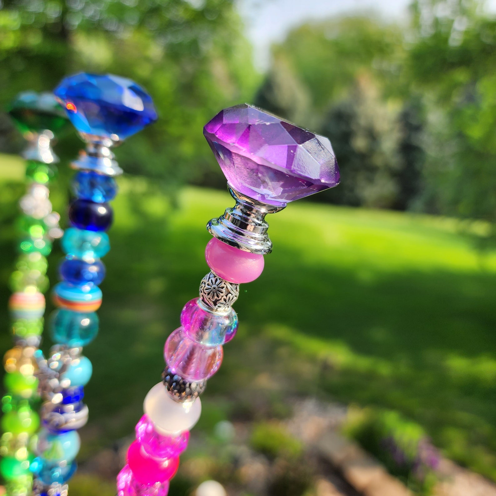 Sun Catcher Garden Stakes jeweled Garden Stake garden Bling Etsy