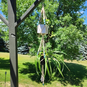 Two tier macrame plant hanger - Boho decor - Handmade indoor plant holder - Macreme hanger with wood beads - Stacked pot plant hanger