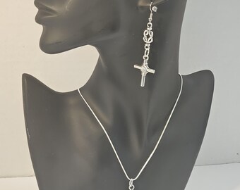 Holy Cross, Sword and Nail Earrings and Necklace Set