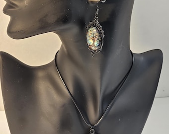 Necklace and Earring Set: Black Leather Rope, Signature Delivery #455