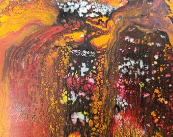 Wall Of Fire Waterfall In Hell! Original Acrylic Fluid Art By Artist Joan Mitchell