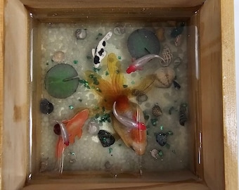 Wood Box Resin Fish Aquarium