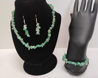 Earth Stone Necklace, Earrings and Bracelet Set. #458