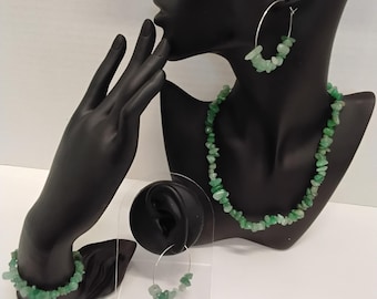 Earth Stone Necklace, Earrings and Bracelet Set. #402