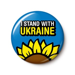 Stand With Ukraine Pin Button | Anti-War Anti-Putin Pin | Blue Yellow Ukrainian Sunflower | 1 Inch or 1.75 Inch Pinback Button