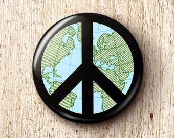 World Peace Pin Button - Anti-War Activism Peace Sign Pinback Buttons