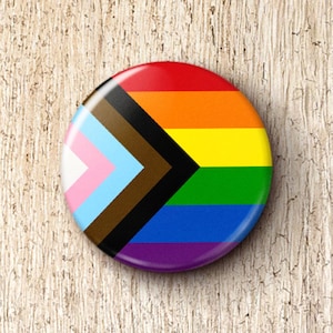 Progress Pride Flag Pin Button - Inclusive LGBTQ+ Pride Rainbow Pinback Buttons