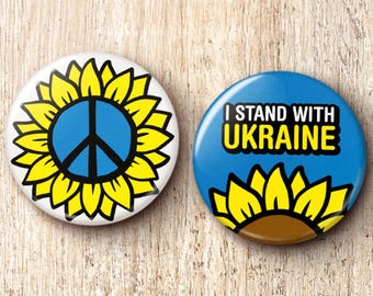 Ukrainian Sunflower Buttons Pin Set - Anti-Putin Anti-War Support Ukraine Pinback Buttons