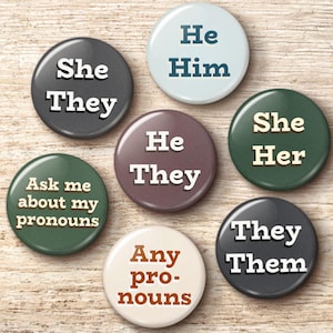 Earth Tones Pronoun Pin Multipack - She He They Them Assorted Bulk Pronoun Pinback Buttons