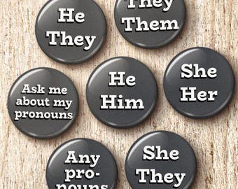 Pronoun Pin Button - She He They Them Nonbinary Bulk Pronoun Pinback Buttons