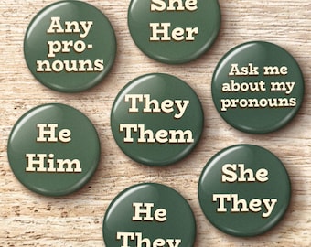Green Pronoun Pin Button - He She They Them Any Pronouns Bulk Pinback Buttons