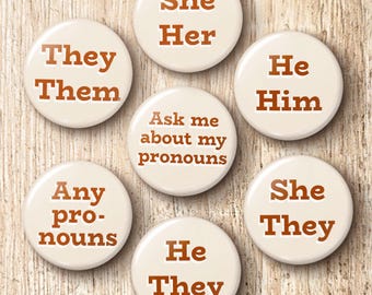 Minimalist Neutral Pronoun Pin Button - They Them She He Any Ask Bulk Pinback Buttons