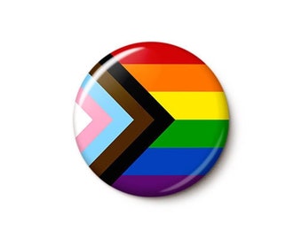 Progress Pride Flag Pin Button | Inclusive LGBTQ+ Pride Rainbow Flag Pin | Support LGBT Pin | 1 Inch or 1.75 Inch Pinback Button