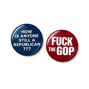 The Anti-GOP Buttons Pin Set Anti-Republican Pro-Democracy Pins Vote Republicans Out Pins 1 Inch or 1.75 Inch Pinback Buttons image 1