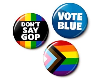 Anti Don't Say Gay Buttons Pin Set | LGBTQ Rights Pins | Pride Ally Anti-Republican Vote Blue | 1 Inch or 1.75 Inch Pinback Buttons