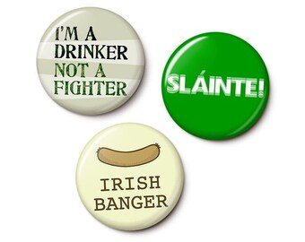St. Patrick's Day Party Pack Buttons Pin Set | St. Patrick's Day Pins | 1 Inch or 1.75 Inch Pinback Buttons