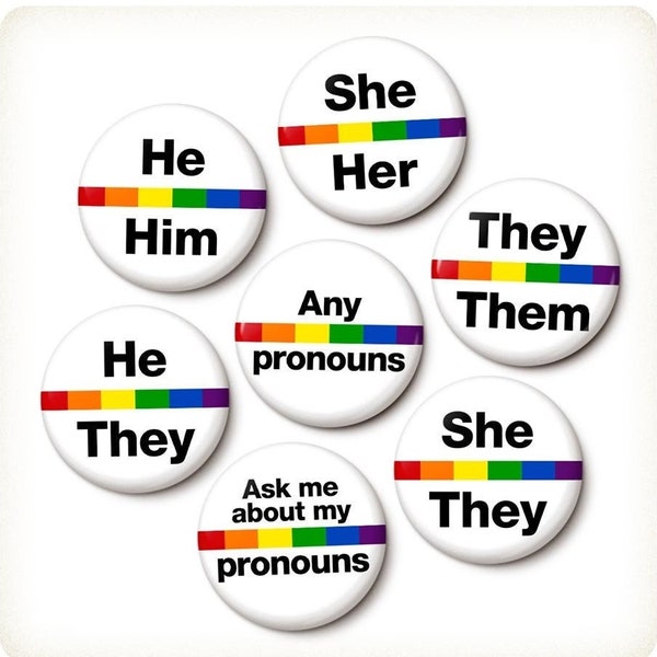 Pronoun Pin Helvetica Pride Flag Pronoun Pin Button | She He They Them Any Ask Me | Bulk Pronoun Pins | 1 Inch or 1.75 Inch Pinback Button